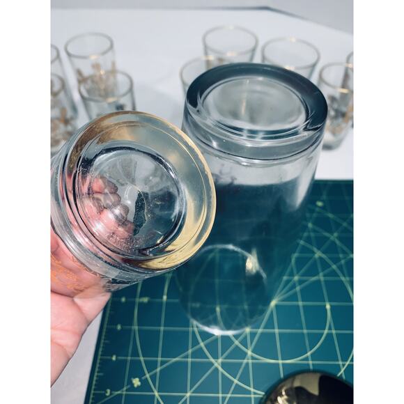 14 Pc Vtg Pennsylvania Coat of Arms Barware Set Shaker Glasses Gold Gilding NOS - Picture 13 of 15